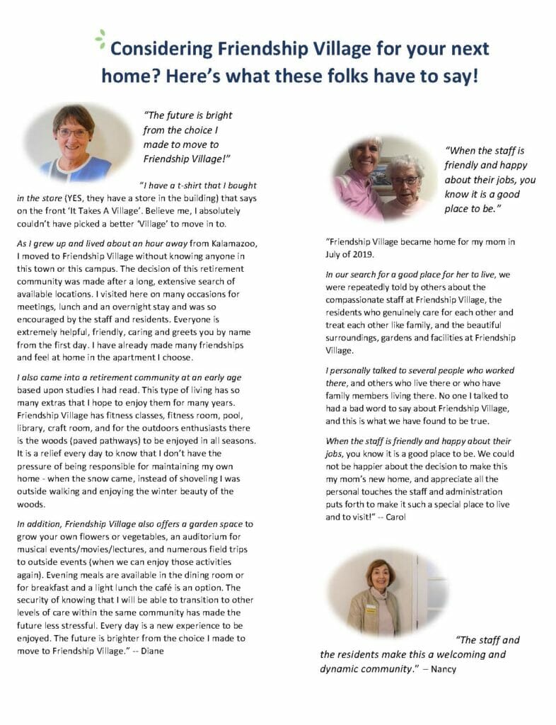 Residents and Adult Children Share Their Thoughts on FVK